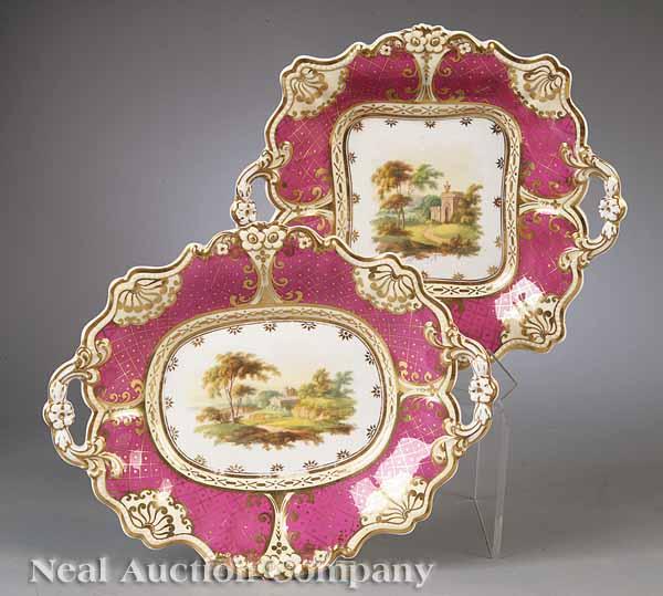 Appraisal: Two Late Georgian Porcelain Cake Dishes c one shaped square