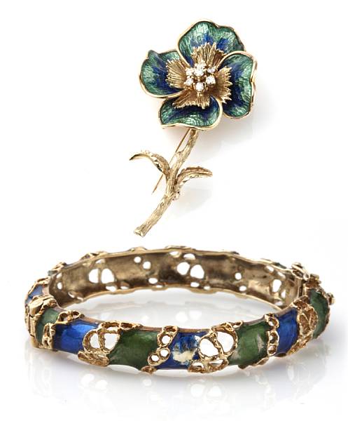 Appraisal: A collection of enamel and k gold jewelry comprising of