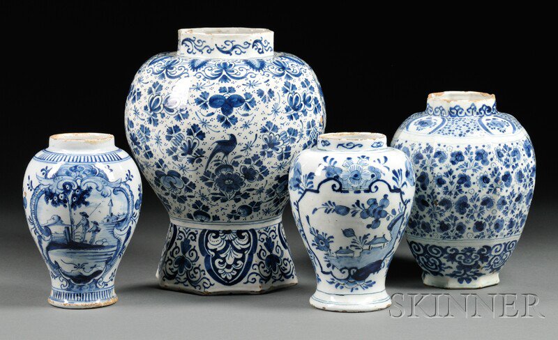 Appraisal: Four Dutch Delft Blue and White Jars Holland th century