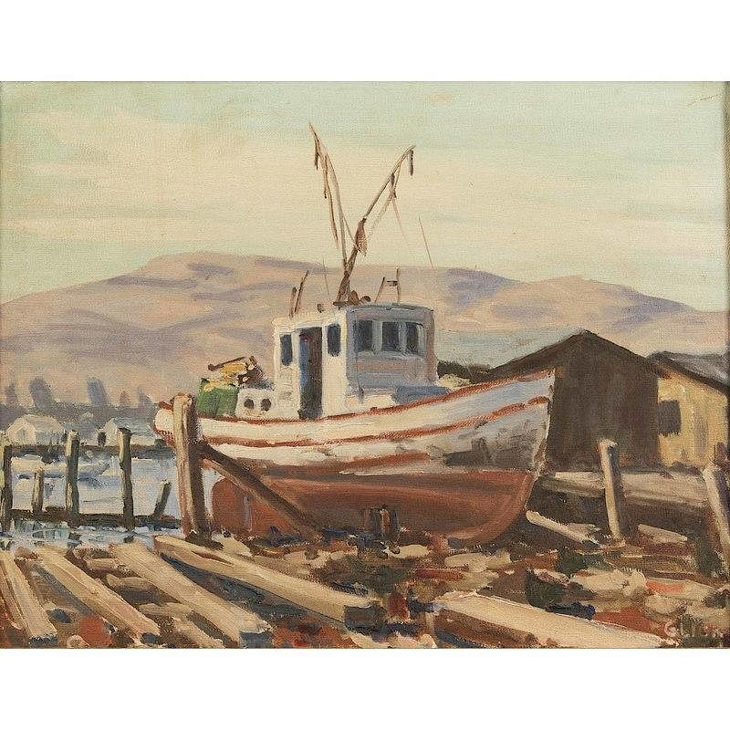 Appraisal: Harbor Painting attrib Theodore Glick Framed oil on board harbor