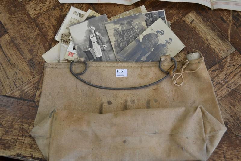 Appraisal: WWI PHOTOGRAPHS AND POSTCARDS AND A WWII WATERBAG