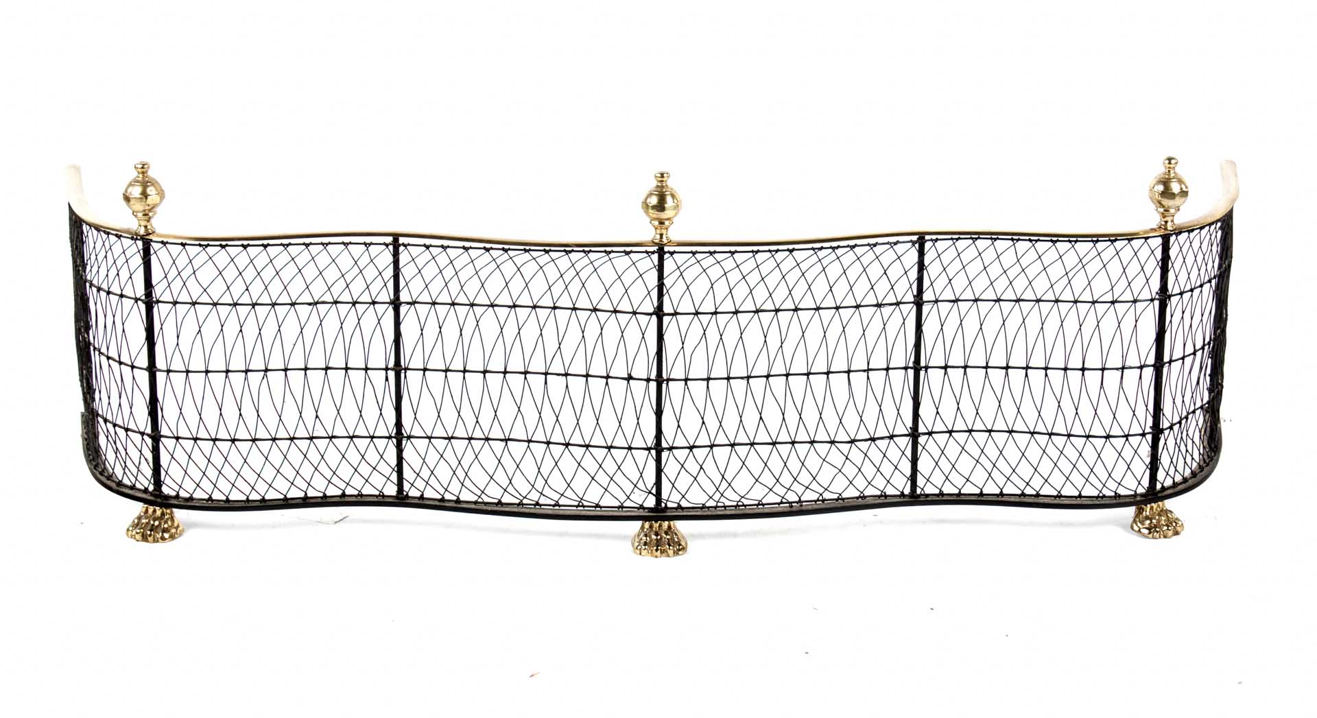 Appraisal: a Victorian brass wirework serpentine fire fender second half- th