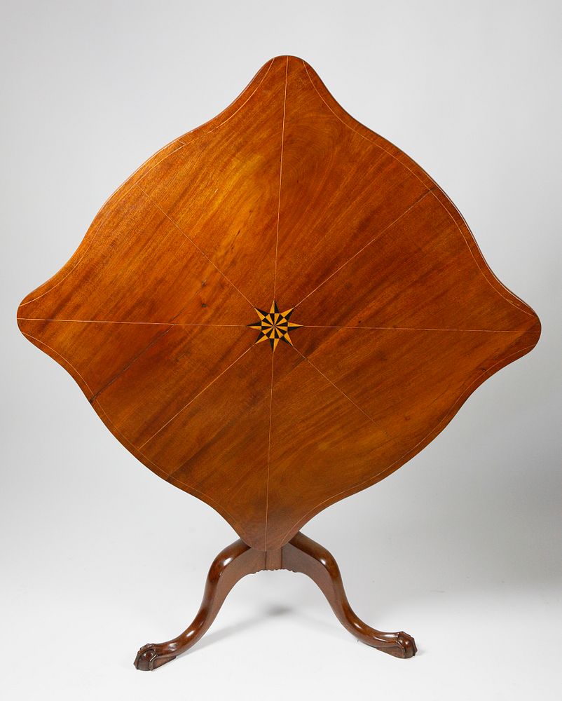 Appraisal: th c Nantucket Made Inlaid Mahogany Tilt Top Table th