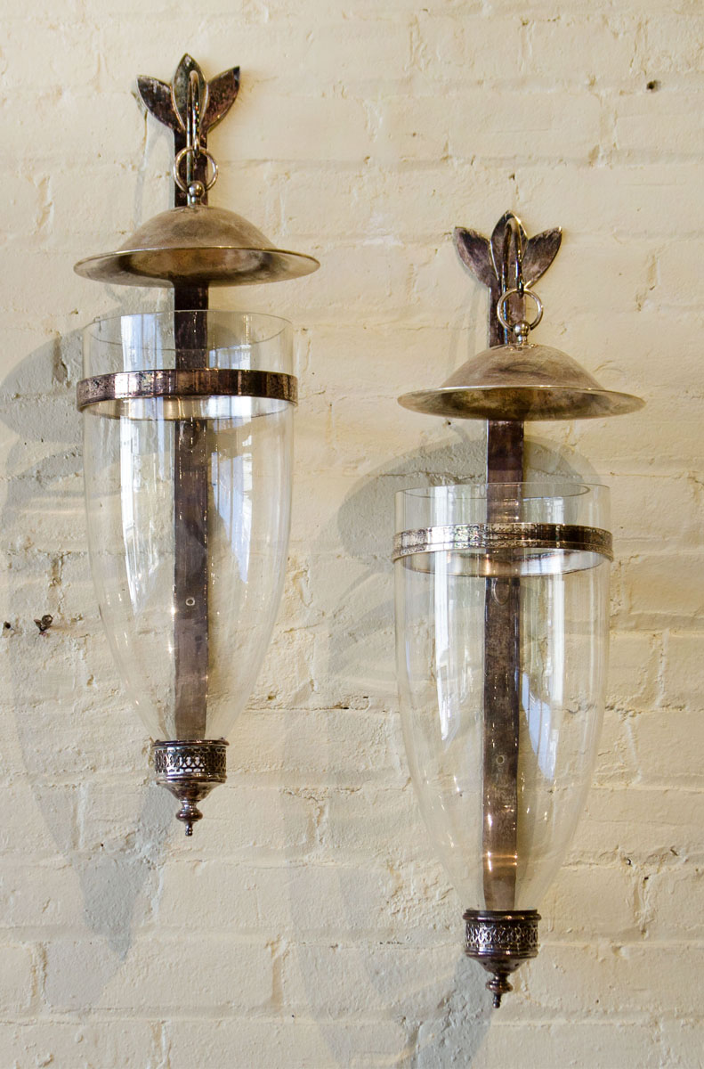 Appraisal: PAIR OF SILVER-PLATED AND GLASS SCONCES x x in Estimate