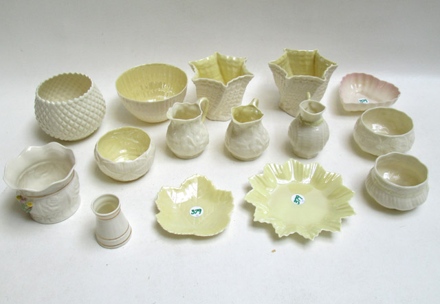 Appraisal: FIFTEEN BELLEEK PARIAN PORCELAIN TABLEWARE pieces comprised of one st