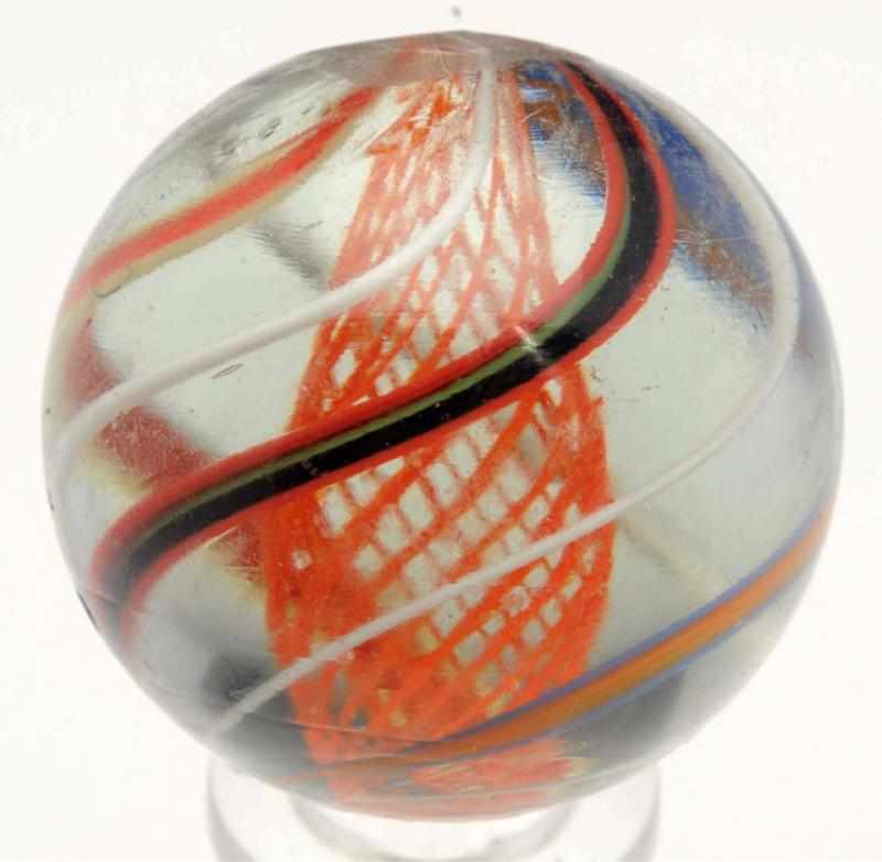 Appraisal: Orange Latticino Swirl Marble Orange latticino swirl with outer bands