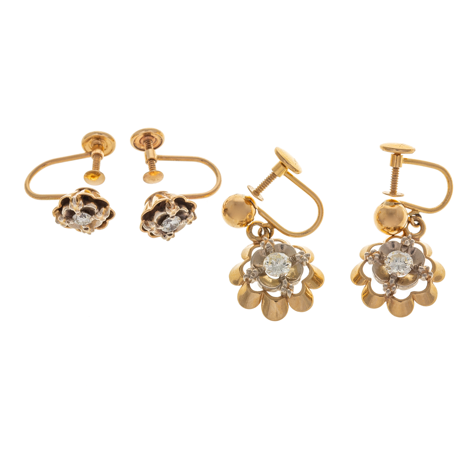 Appraisal: TWO PAIRS OF DIAMOND CLIP EARRINGS IN GOLD K yellow