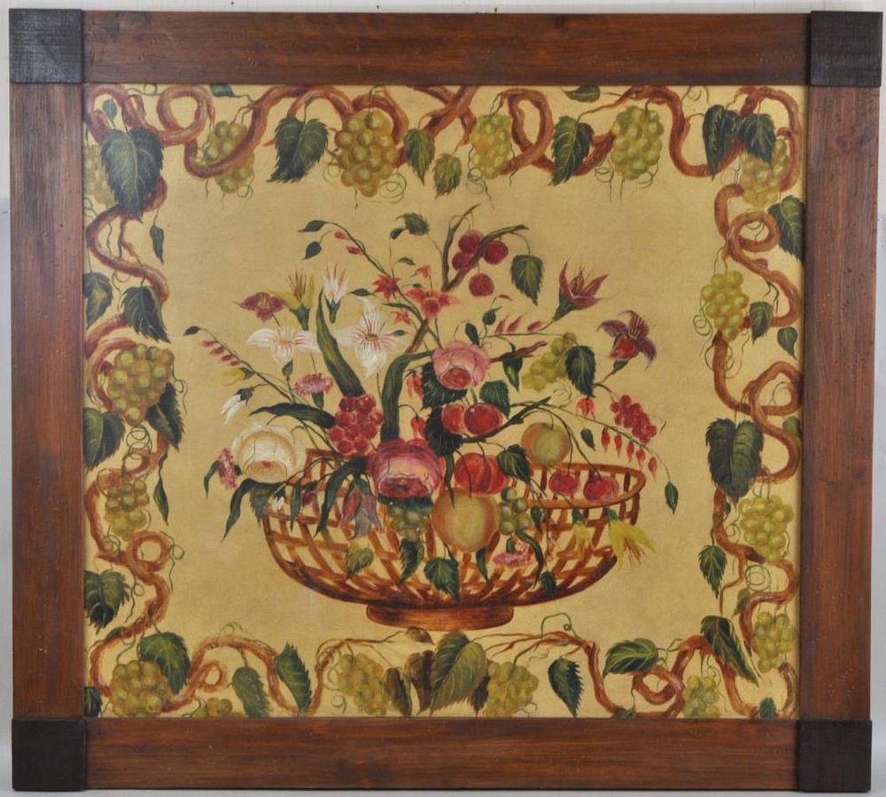 Appraisal: Nice Folk Art American Painted Fireboard depicting basket of fruit