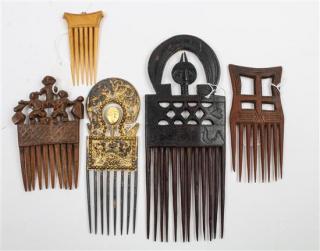 Appraisal: A Collection of Five African Combs Length of longest inches