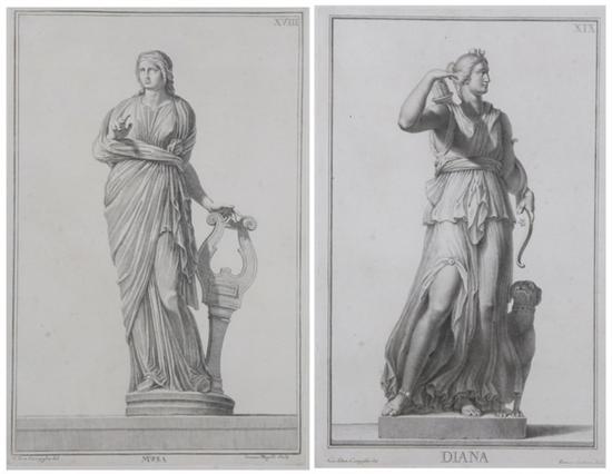 Appraisal: SIX BLACK AND WHITE COPPER PLATE ENGRAVINGS OF CLASSICAL FEMALE