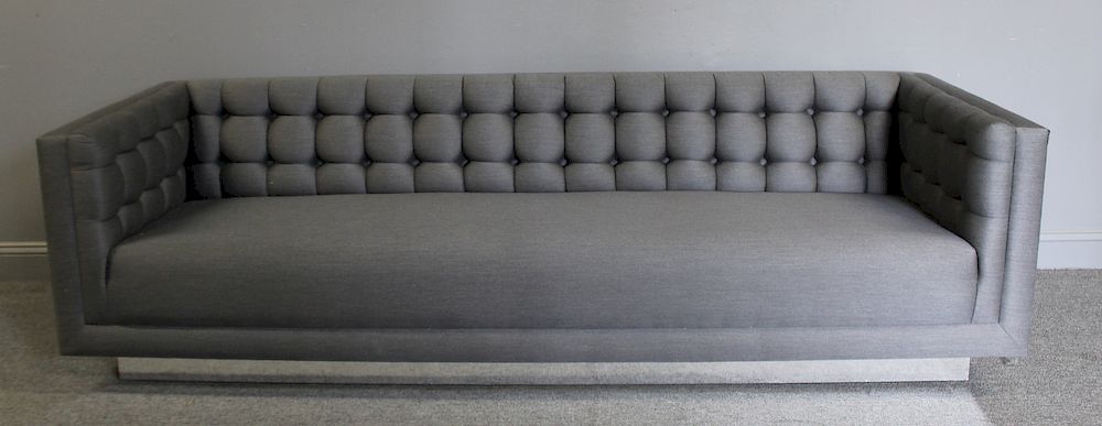 Appraisal: MIDCENTURY Grey Upholstered Tufted Back And Arm Sofa From a