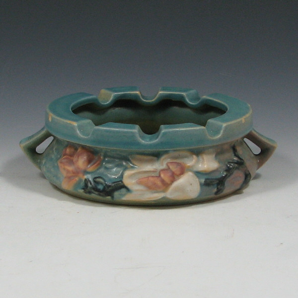 Appraisal: Roseville Magnolia Ashtray Roseville Magnolia ashtray in blue Marked Roseville