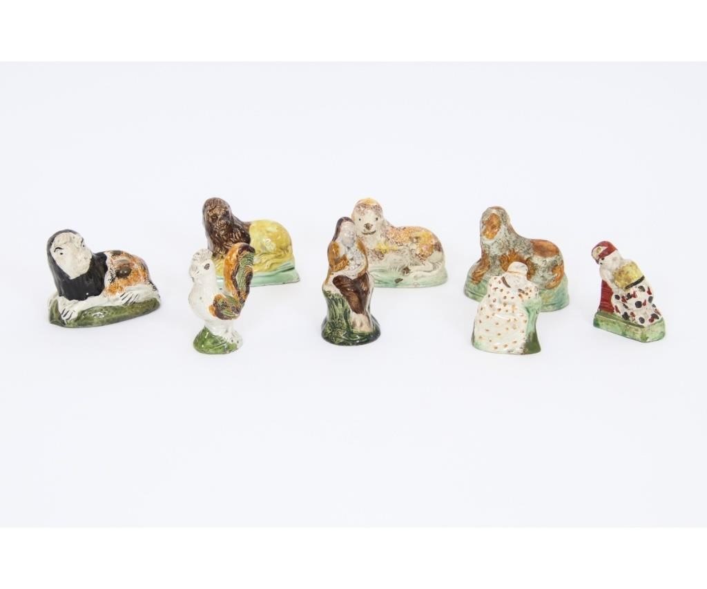 Appraisal: Eight early Prattware animals and figures probably th c Tallest