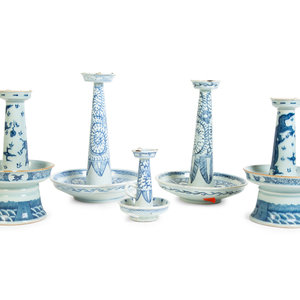 Appraisal: A Group of Five Chinese Blue and White Porcelain Candle