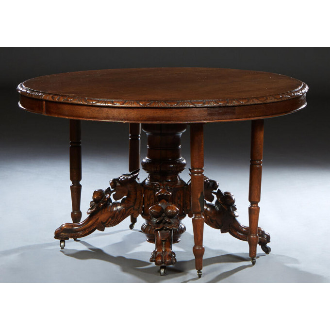 Appraisal: French Provincial Henri II Style Carved Oak Dining Table c