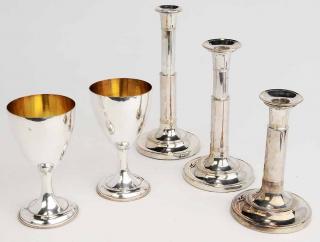 Appraisal: Five Old Sheffield Plate Items including set of three telescoping