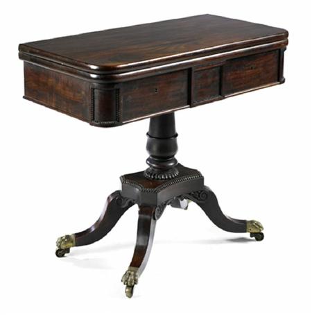 Appraisal: A Regency mahogany foldover tea table the rounded rectangular top