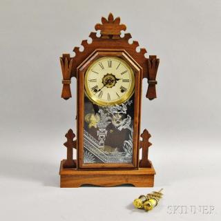 Appraisal: Ansonia Gingerbread Clock walnut case with Roman numeral dial transfer