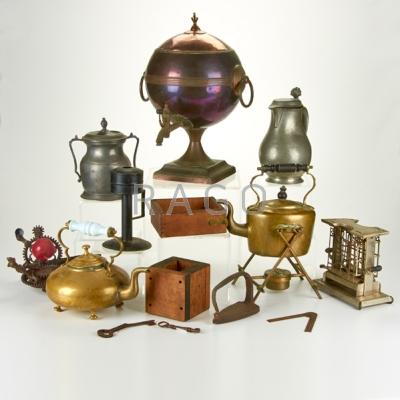 Appraisal: KITCHENWARE Group of metal and wooden items including pewter or