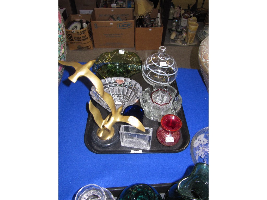 Appraisal: Tray of glassware including two Russian pieces Scandinavian blue glass