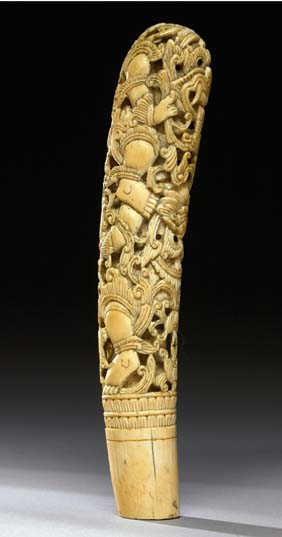 Appraisal: ANTIQUE IVORY SWORD HANDLE Antique Indonesian finely carved ivory sword