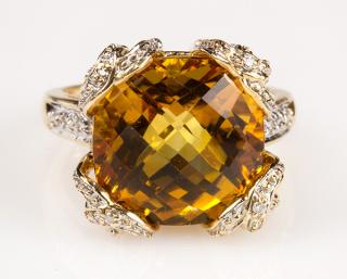 Appraisal: Citrine diamond and k yellow gold ring Citrine diamond and