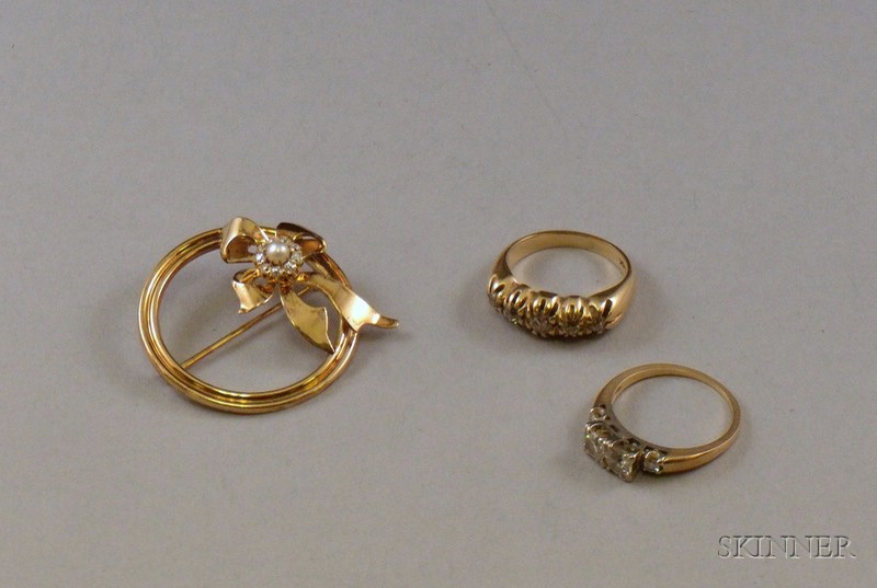 Appraisal: Two kt Gold and Diamond Rings and a kt Gold