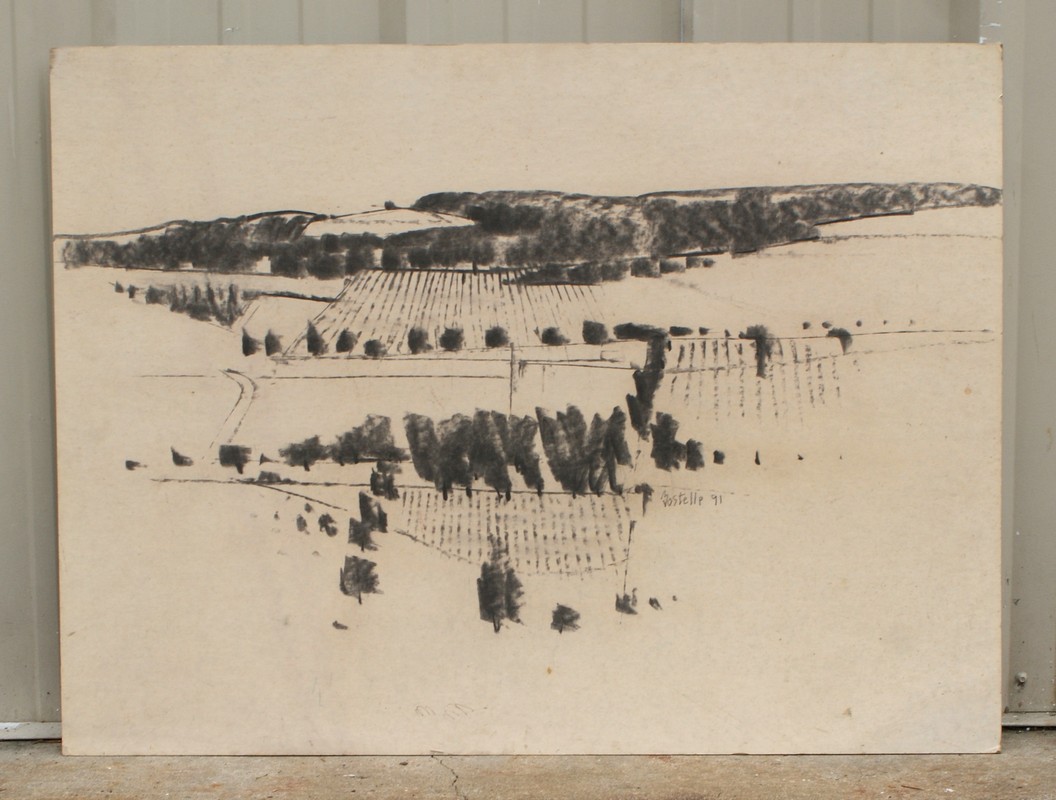 Appraisal: Tom Bostelle American PA - charcoal on artist board Farm