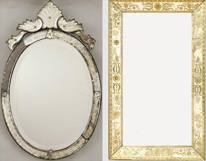 Appraisal: French Neoclassical Wall Mirror with Reverse-Painted Glass Frame Together with