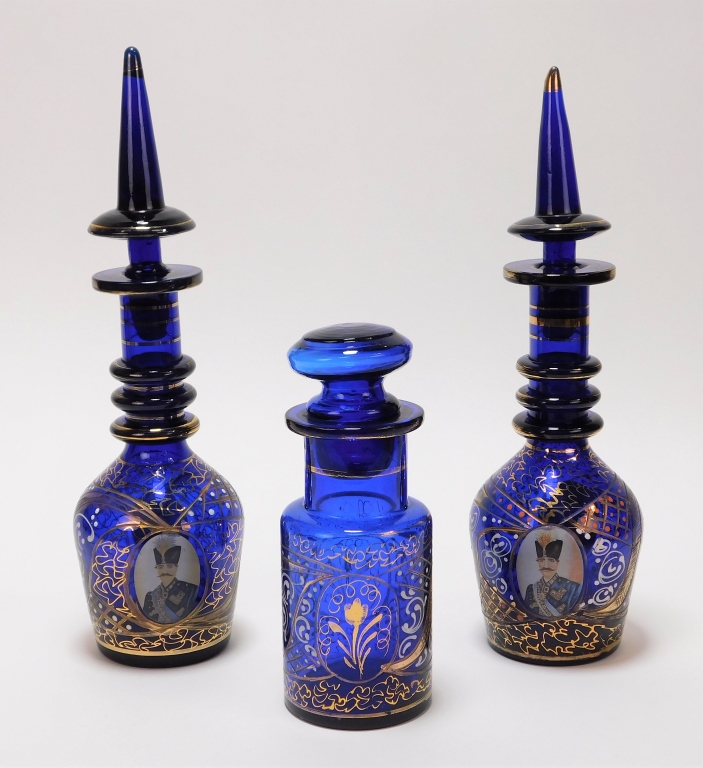 Appraisal: PC ANTIQUE PERSIAN QAJAR PORTRAIT DECANTERS Bohemia th CenturyIncludes a