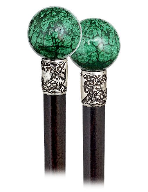 Appraisal: Hard Stone Dress Cane -Ca -A sizeable malachite ball knob