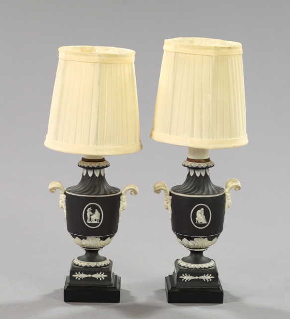 Appraisal: Attractive Pair of Wedgwood Black and White Jasper Ware Garniture