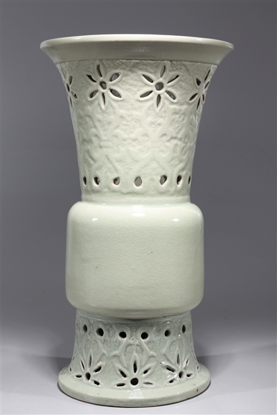 Appraisal: Chinese celadon glazed porcelain vase with openwork floral designs and