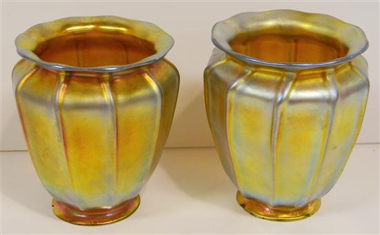 Appraisal: Two gold iridescent art glass lamp shades some chips on