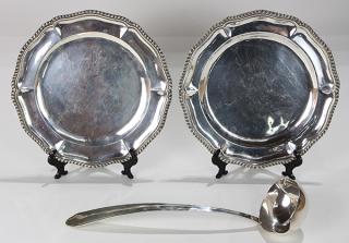 Appraisal: Mexican L Maciel sterling silver service plates and punch ladle