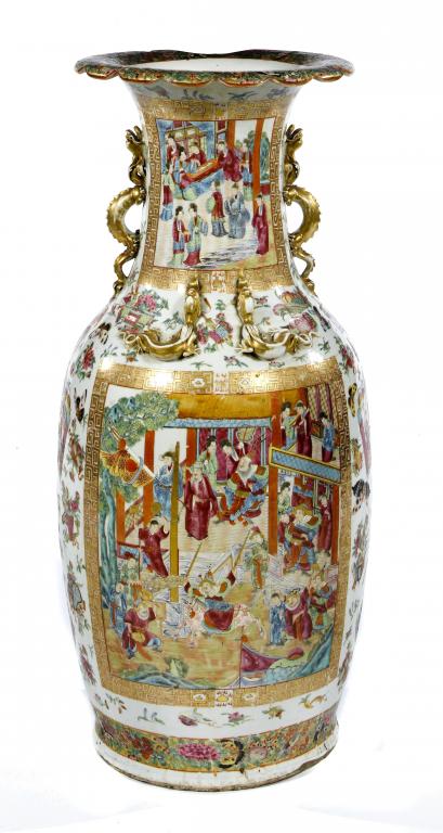 Appraisal: A CANTON VASE applied with gilt chilong and dragon handles