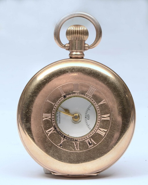 Appraisal: A GOLD PLATED HALF HUNTER TOP WIND POCKET WATCH with