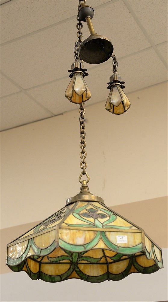 Appraisal: Leaded Glass Hanging Light having six sides and floral designs