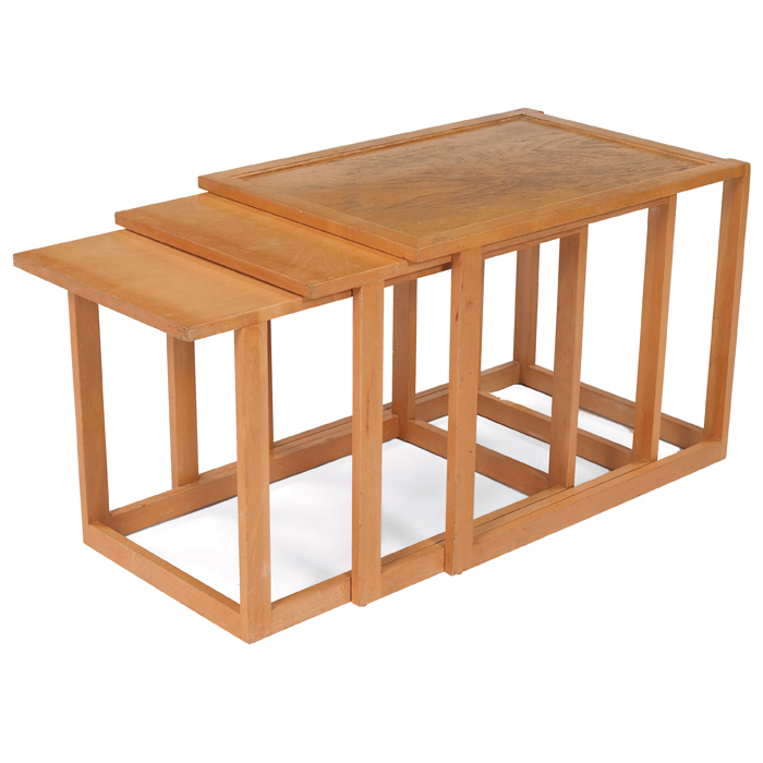 Appraisal: Eliel Saarinen nesting tables three birch rectangular tops with floor