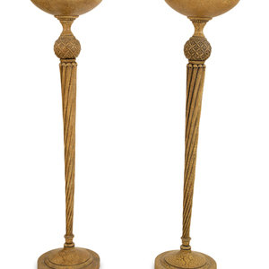 Appraisal: A Pair of Painted Metal and Carved Wood Torchere Style