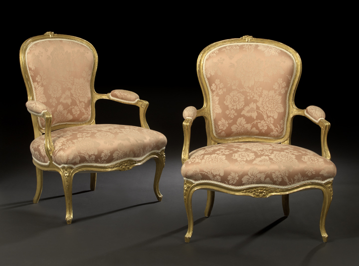 Appraisal: Pair of Louis XV-Style Giltwood Fauteuils fourth quarter th century