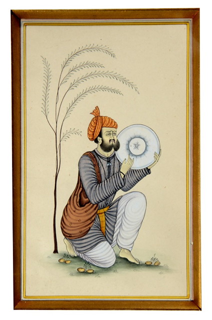 Appraisal: A MINIATURE finely painted with kneeling figure holding a dish