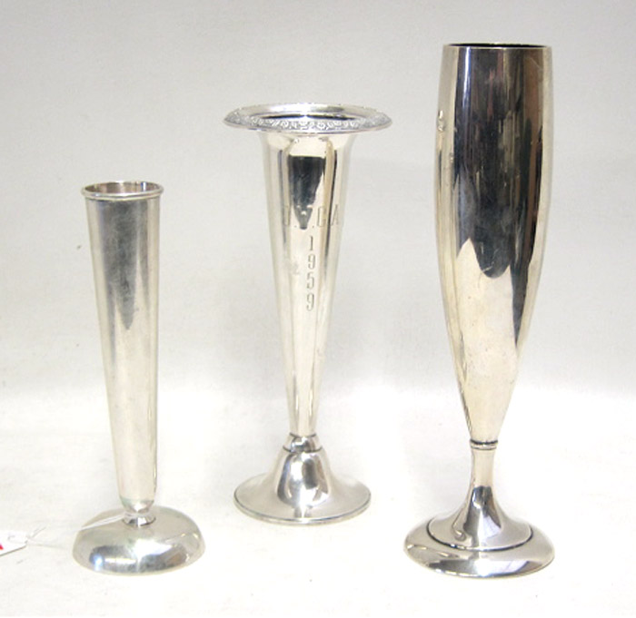 Appraisal: THREE STERLING SILVER VASES Sanborn Mexico sterling H American vase