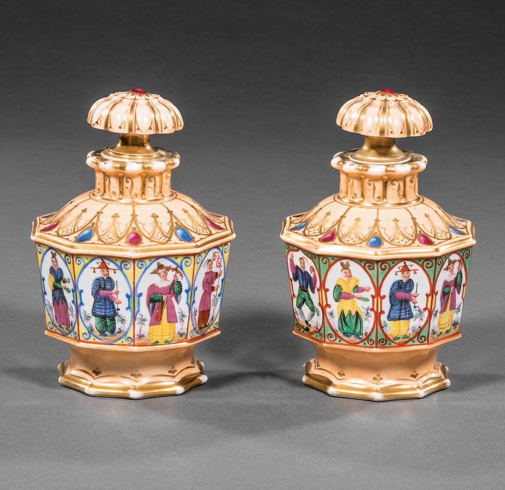 Appraisal: Pair of Paris Polychrome and Gilt Porcelain Scent Bottles th