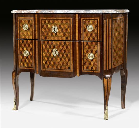 Appraisal: SMALL COMMODE Transition Paris circa Tulipwood rosewood and various precious