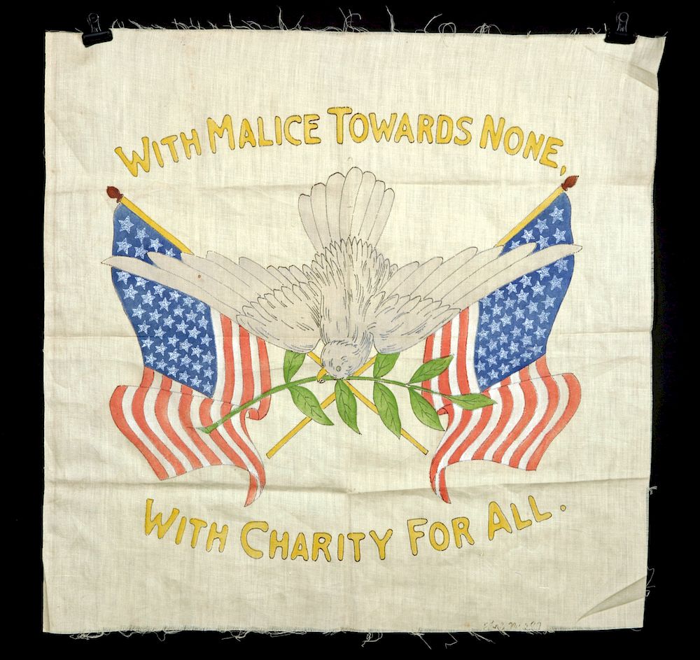 Appraisal: WWI Era American Textile Peace Flag w Lincoln's Words Holiday