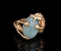 Appraisal: A Deco Style Gold and Jade Ring This yellow gold