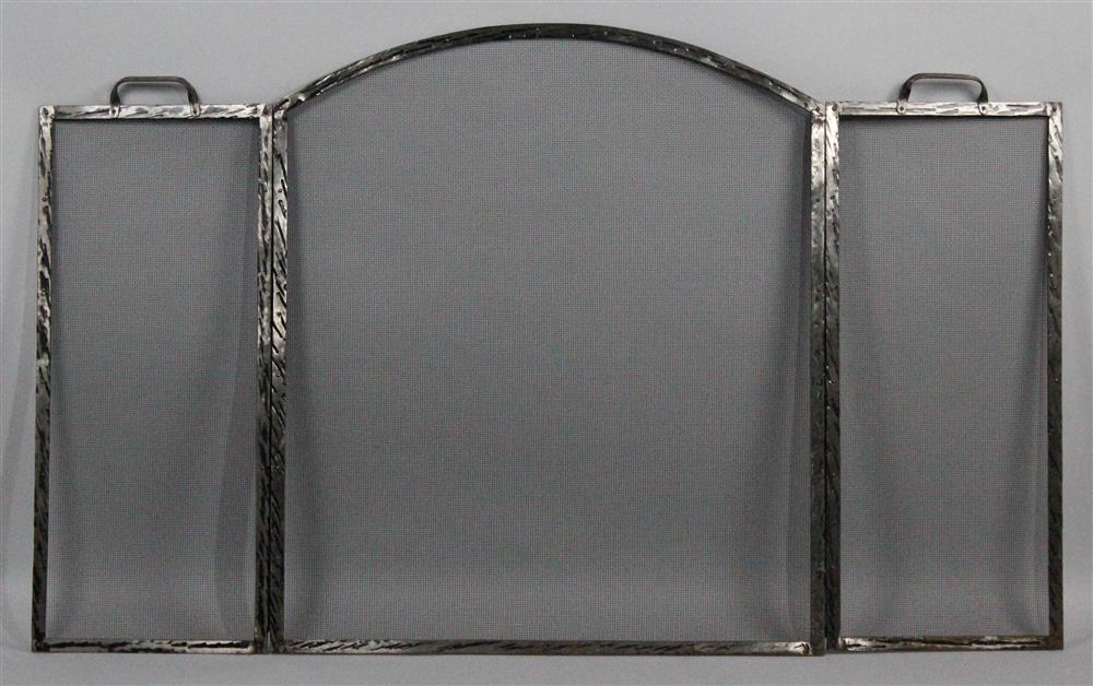 Appraisal: METAL FRAMED THREE FOLD MESH FIRE SCREEN with handles and