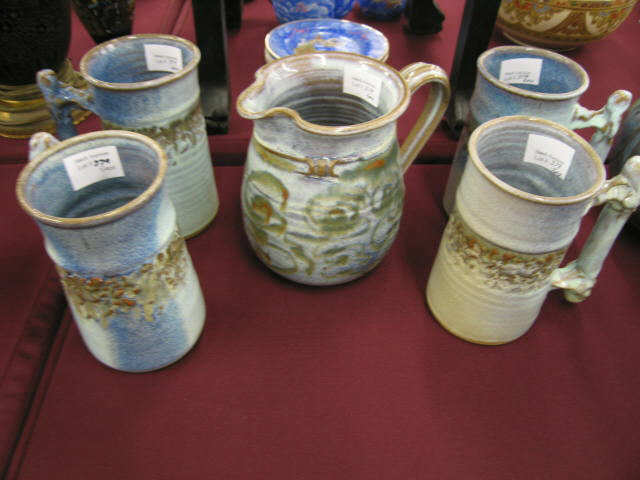 Appraisal: Art Pottery Pitcher and Mugs beautiful glaze