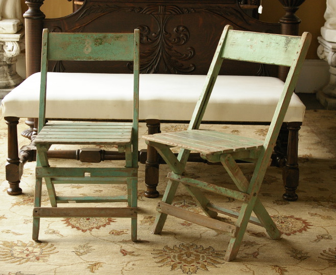 Appraisal: Suite of Four French Provincial Polychromed Pine Folding Garden Chairs